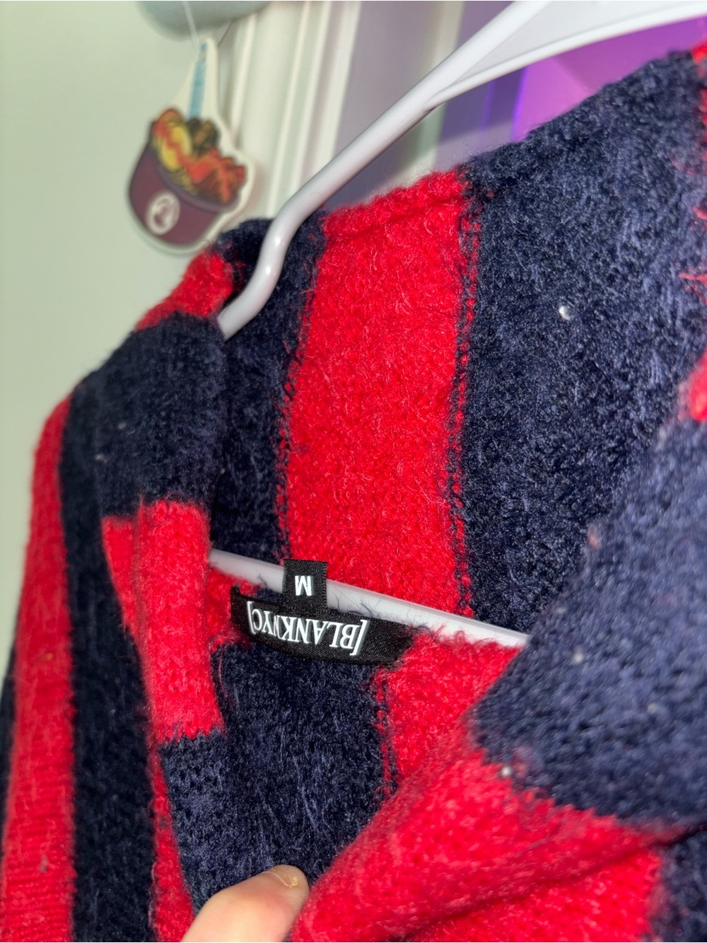 BlankNYC Red and Black Striped Fuzzy Cardigan